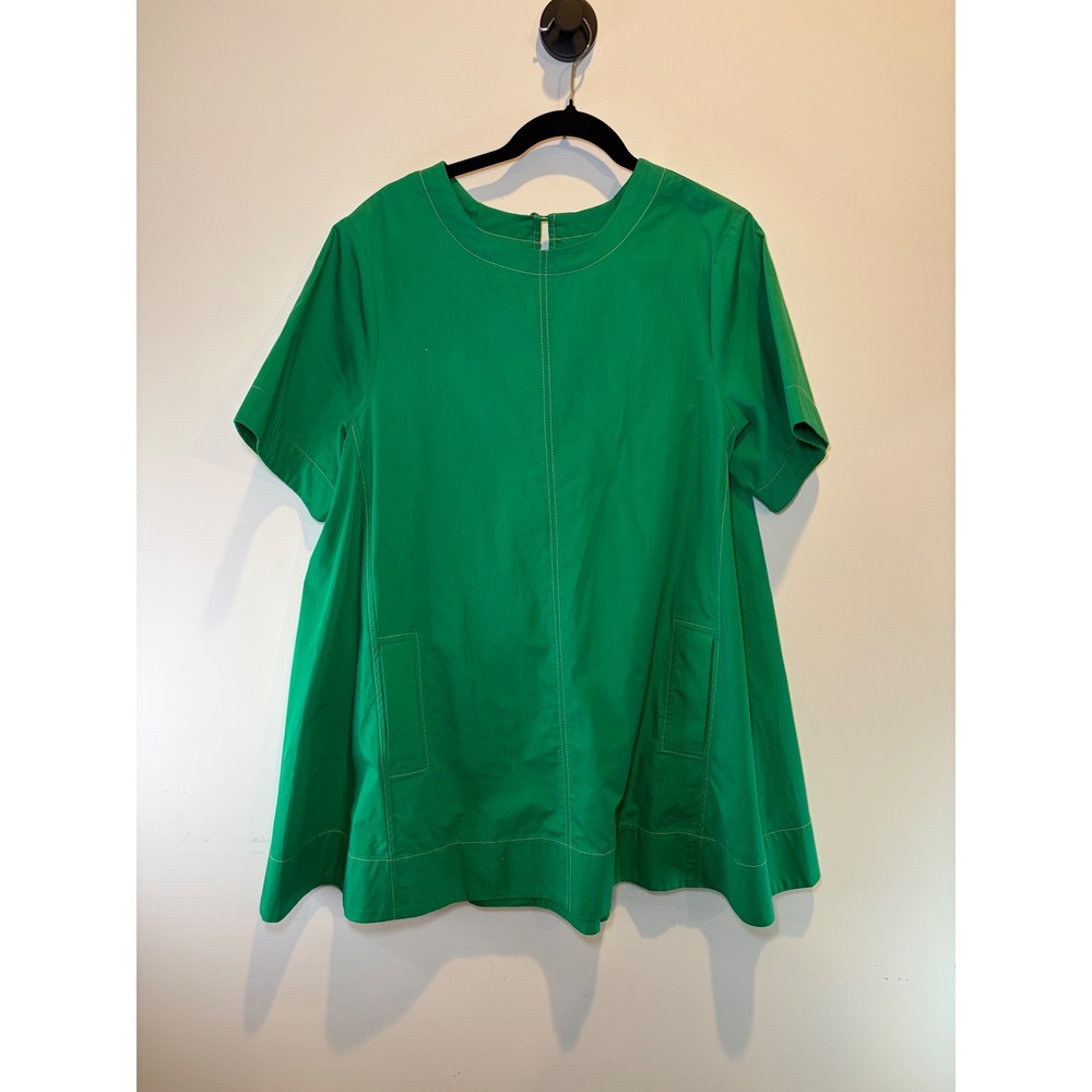 Maeve by Anthropologie Green Cotton Poplin Tunic Top Short Sleeve Pockets Small